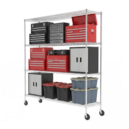 SafeRacks NSF 4-Tier Heavy Duty Steel Wire Rack w/Wheels (18"x72"x72") - color: Silver, size: 18"x72"x72" 4-Tier