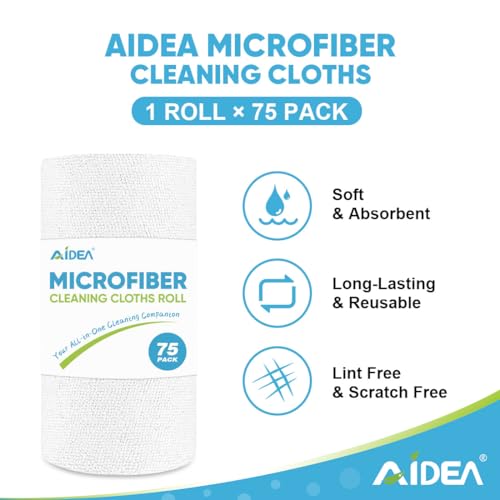 AIDEA Microfiber Cleaning Cloth Roll-75PK, Reusable Paper Towels,11.5×11.5" - color: White