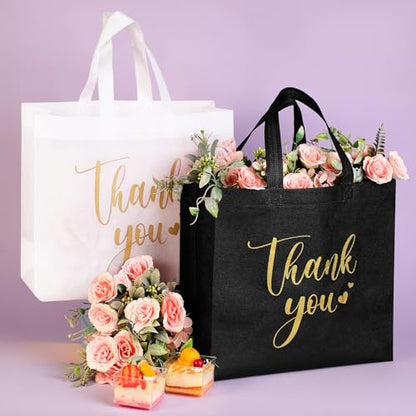 Sweetude 30 Thank You Non Woven Gift Bag, 11 x 12 x 5 Inch, Black, White - color: Black, White, size: 11 X 12 X 5 Inch