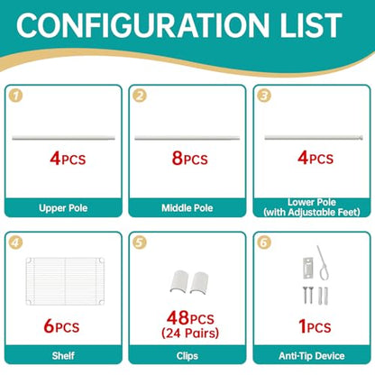 SINGAYE 6 Shelves Storage Shelf Wire Shelving Unit Metal Adjustable Wheels - color: White, size: 6Tier/11.5"D X 17.5"W X 61.5"H