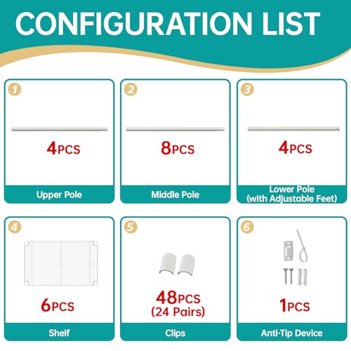 SINGAYE 6 Shelves Storage Shelf Wire Shelving Unit Metal Adjustable Wheels - color: White, size: 6Tier/11.5"D X 17.5"W X 61.5"H