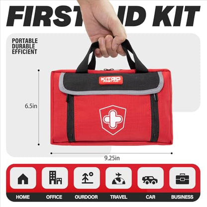 First Aid Kit - Waterproof Compact Small Emergency Medical Trauma Kit for Home, Travel, Camping, Hiking, Vehicle, Workplace Gift for Doctors, Parents, Travelers, Climbers (218 Piece Red) - size: 218 PCS
