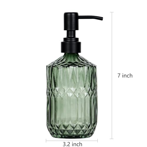 18 oz Dark Green Glass Soap Dispenser with Black Rustproof Pump - color: Dark Green