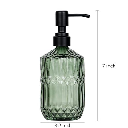 18 oz Dark Green Glass Soap Dispenser with Black Rustproof Pump - color: Dark Green