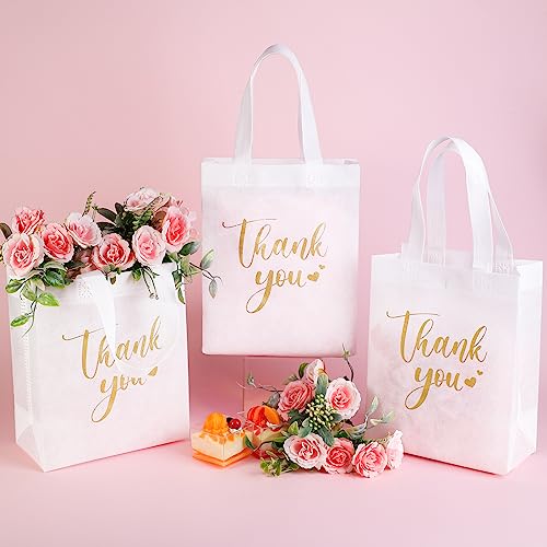 Sweetude 30 Thank You Non Woven Gift Bag, 10 x 8 x 4 Inch, White - color: White, size: 1 Count (Pack of 30)