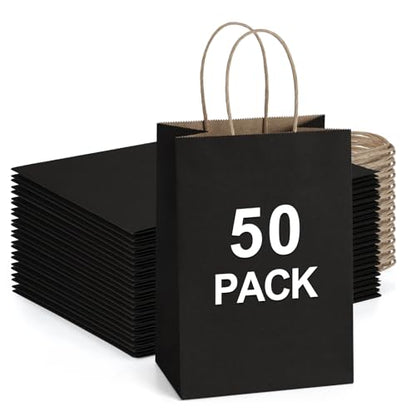 BagDream Gift Bags with Handles 5.25x3x8 Inch Black 50 Pack Bulk - color: Black, size: 1 Count (Pack of 50)