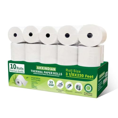 (10 Rolls) 3 1/8" x 230' Thermal Paper Receipt Rolls, 55GSM BPA Free, Fit POS Cash Register Receipt Printer