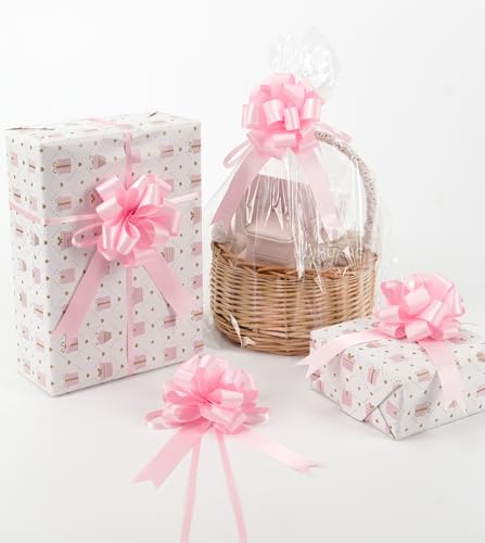 HUIHUANG Pink Bows for Gift Wrapping 12 PCS Light Pink Satin Pull Gift Bows - color: Pink, size: 1 Pack (12 bows, 4 in x 8 in)