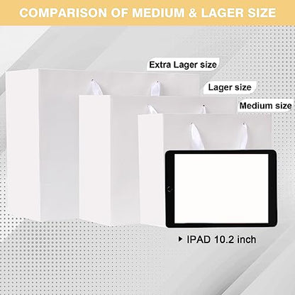 Plauthus 15.7" White Gift Bags, 3 Pack, Tissue Paper, Ribbon Handle - color: white-XL-3pcs