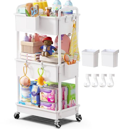 Goovilla Diaper Cart with Lockable Wheels and Easy Assembly, 3 Tier White - color: White