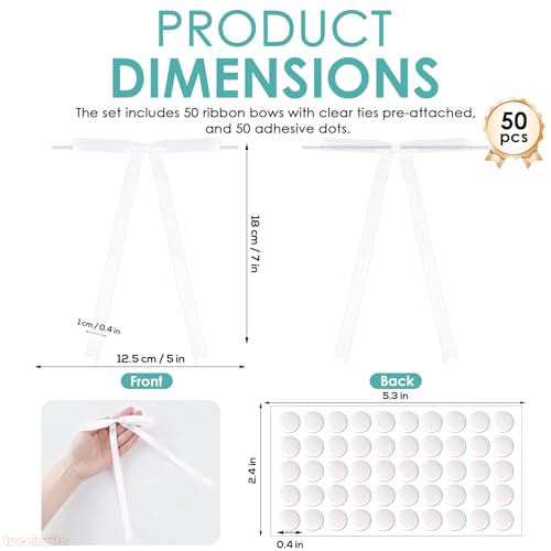 Luceinvita 5" X 7" White Satin Ribbon Bows (50 Packs) - color: White, size: 5x7 Inch - 50pcs