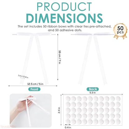 Luceinvita 5" X 7" White Satin Ribbon Bows (50 Packs) - color: White, size: 5x7 Inch - 50pcs