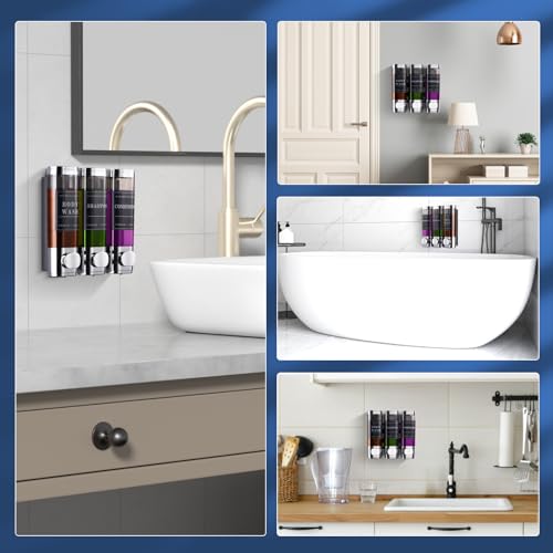 Shower Soap Dispenser Wall Mounted No Drill Shampoo Dispenser for Shower Wall Shampoo and Conditioner Dispenser Bathroom Hotel 3 * 300ml Chrome Self - color: Chrome New