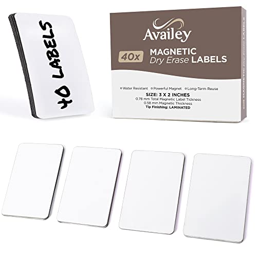 Availey 40 Pieces (3 x 2) - White Magnetic Dry Erase Labels - Reusable Strips for Classroom Home Office Garage - Refrigerator Blank Writable Erasable Cards - Name Tags Students Locker Shelf - color: White, size: 3 x 2 Inch