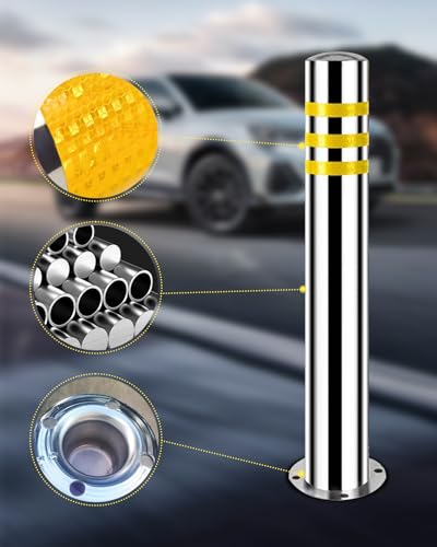 32" Safety Bollard 2 Pack Stainless Steel with Reflective Tape, 8 Anchors - size: Without Chain