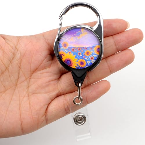 Sunflower Lanyard with Retractable Reel Clip & Badge Holder for Cards IDs Lanyard for Keys Name Badge Holder for Women Teen Girls Office School Teacher - color: Sunflower