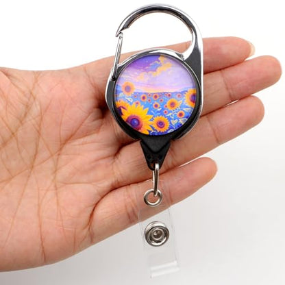 Sunflower Lanyard with Retractable Reel Clip & Badge Holder for Cards IDs Lanyard for Keys Name Badge Holder for Women Teen Girls Office School Teacher - color: Sunflower