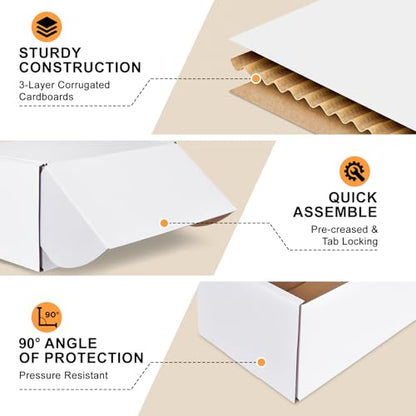 6x4x3 Inches Small Shipping Boxes, 25 Pack White Corrugated Cardboard Boxes, Recyclable Tap-Lock Packaging Boxes for Business, Gift Wrapping, Mailing and Storage(25, 6"x4"x3") - size: 6"x4"x3"