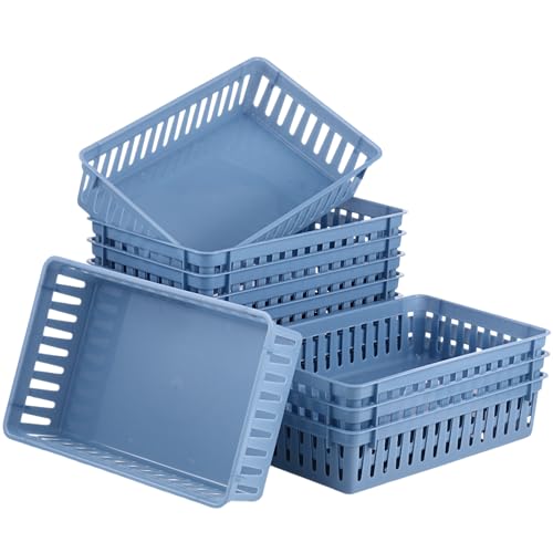 Wenqik Set of 12 Small Plastic Baskets for Organizing, Haze Blue - color: Haze Blue