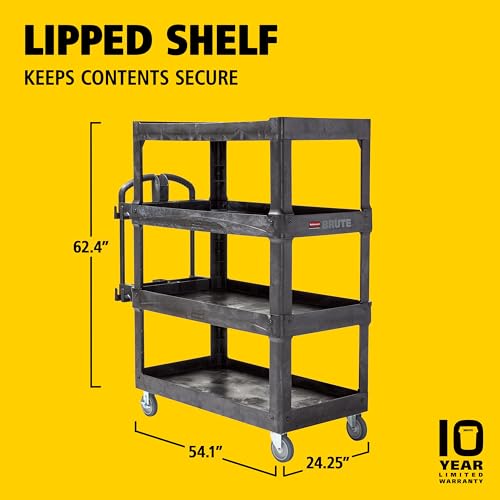 New Rubbermaid Commercial Products 4-Shelf Utility/Service Quad Cart, Heavy Duty Large, Lipped Shelf, Ergonomic Handle, 700 lbs. Capacity, for Warehouse/Garage/Cleaning/Manufacturing (2128657) Black - color: Black, size: Large, style: 4-Shelf