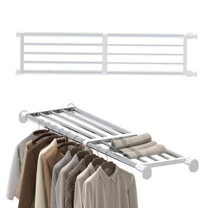 Tension Shelf Expandable Rod Closet Tension Shelf Heavy Duty Clothes Hanger - color: Ivory, size: 39.76 - 60.03 inches