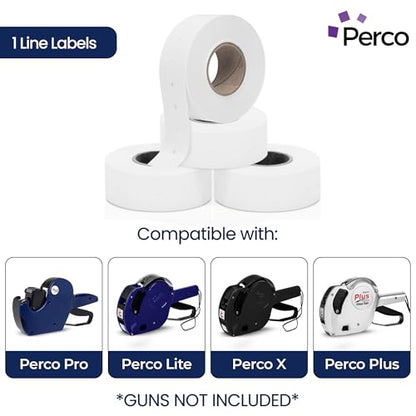 Perco 1 Line White Labels - 4,000 Blank Price and Date Gun Labels for Perco Lite, X, Plus and Pro 1 Line Price and Date Guns - 4 Rolls - Made in USA - size: 4 Rolls