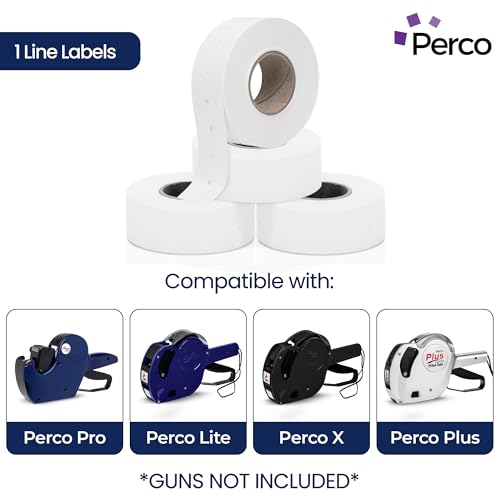 Perco 1 Line White Labels - 4,000 Blank Price and Date Gun Labels for Perco Lite, X, Plus and Pro 1 Line Price and Date Guns - 4 Rolls - Made in USA (Pack of 2) - size: 4 Rolls (Pack of 2)