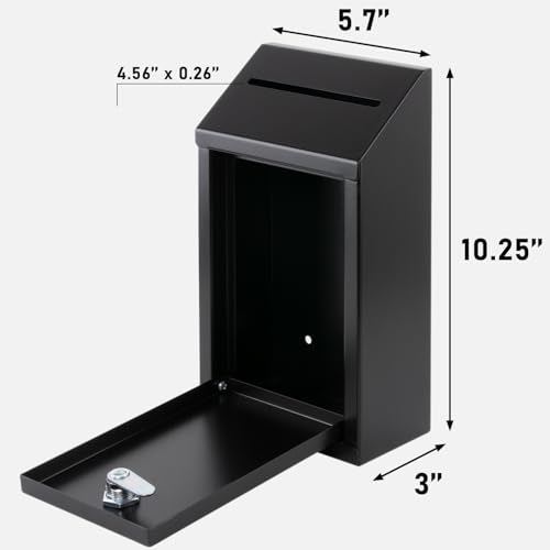 EIENHOSHI Metal Donation Box with Lock, Wall Mounted, Suggestion Box with 4 Iron Keys, Black, Cash Drop Box with Slot, 1-Pack - color: Black