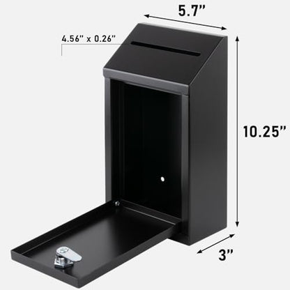 EIENHOSHI Metal Donation Box with Lock, Wall Mounted, Suggestion Box with 4 Iron Keys, Black, Cash Drop Box with Slot, 1-Pack - color: Black
