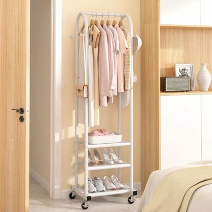 Kaitiemoo Clothing Rack, Mobile Garment Rack with Wheels & 3 Shelves, White - color: White