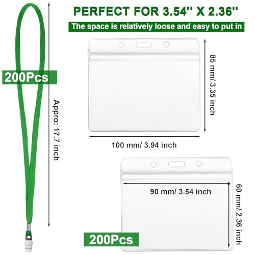 Marspark 4"x3" Name Badge Holder with Lanyard Bulk, Dark Green, 200 Sets - color: Dark Green