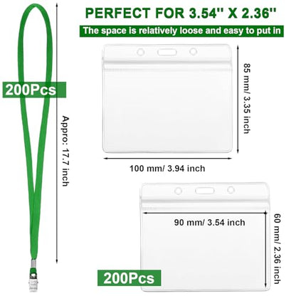Marspark 4"x3" Name Badge Holder with Lanyard Bulk, Dark Green, 200 Sets - color: Dark Green