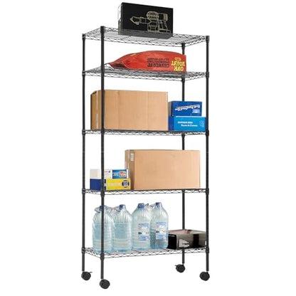 BestOffice | 5-Tier Wire Shelf with Wheels | 14" x 30" x 60" | Black - color: Black, size: 14L x 30W x 60H