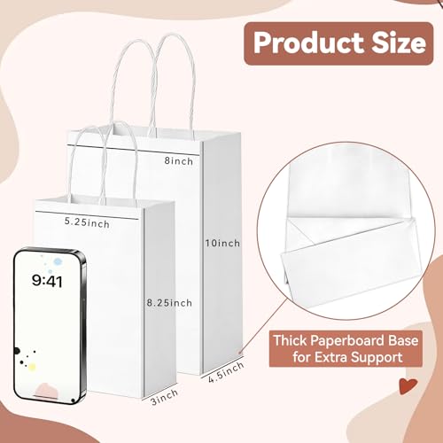 Muetrolay 100 Pack White Gift Paper Bags 3 x 5.25 x 8.25 Inch