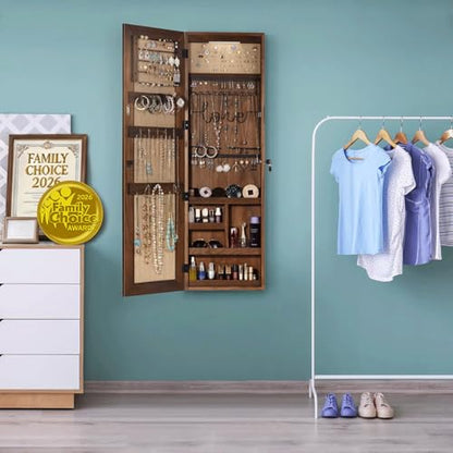 SRIWATANA Dark Brown Jewelry Cabinet with Full Length Mirror, Solid Wood - color: dark brown