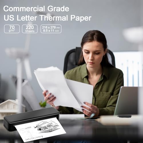 8.5 x 11 Inch US Letter Size Thermal Printer Paper, Quick Drying Fan-Folded Thermal Paper, Compatible with MT610, M08F, D810, M832, M08E, A285M, A40, A80, A81, PR20, iDPRT HPRT PRT (200 Sheets) - size: US Letter-220 Fold