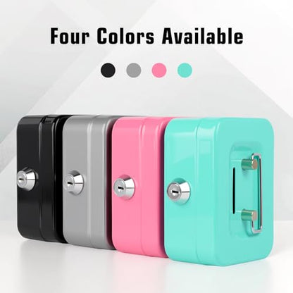 Cash Box with Lock Small Cute Coin Lock Box with Money Slot Mini Portable Gamblers Safe Box 4.5"x3.4"x2.4" Pink - color: Pink-Mini