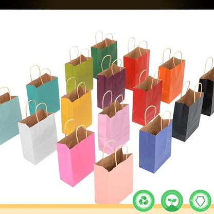 qiqee 200Pcs Medium Paper Gift Bags with Handles - 10.6"x8.3"x4.3" Party Favor Bags - 16 Solid Colors - size: 200 Count (Medium Size)