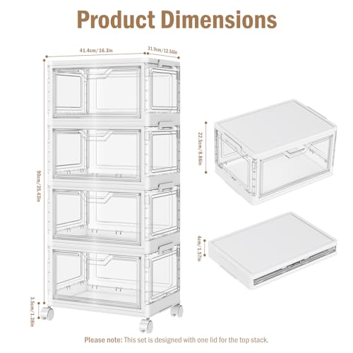 Kmiectse Clear Storage Bins with Lids - 4 Tier 32qt Plastic Stackable Bins - size: 32QT-4Pack&1Lid