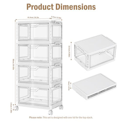 Kmiectse Clear Storage Bins with Lids - 4 Tier 32qt Plastic Stackable Bins - size: 32QT-4Pack&1Lid