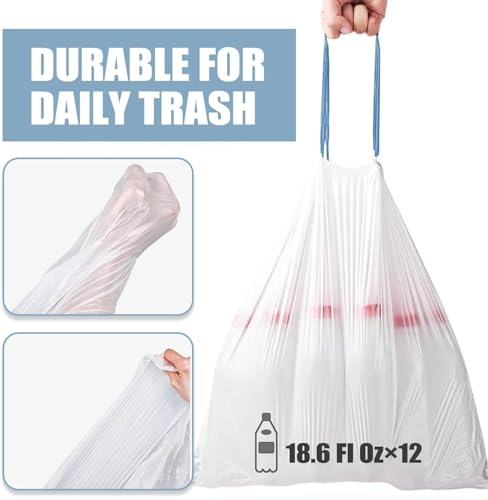 Small Trash Bags 4 Gallon - 150 Count Drawstring 4 Gallon Trash Bag, Tear-Free 4 Gal Small Garbage Bags for Office Bedroom Bathroom Trash Bags, Unscented White 4 Gal Trash Can Liners - size: 4 Gallon - 150 Count