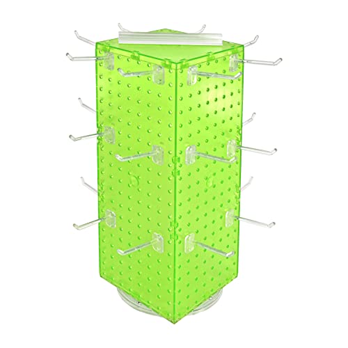 Azar Displays 703385-GRE-4C24, Four-Sided Revolving 8" W x 20" H Pegboard Counter Display w/ 24 Hooks- 4” Length, Green - color: Green, style: Pegboard + Hooks