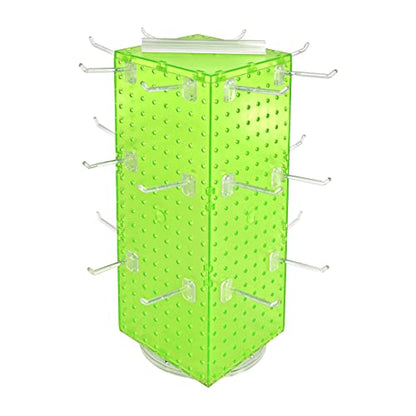 Azar Displays 703385-GRE-4C24, Four-Sided Revolving 8" W x 20" H Pegboard Counter Display w/ 24 Hooks- 4” Length, Green - color: Green, style: Pegboard + Hooks