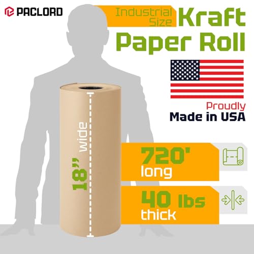 USA Made 18" x 8640" (720 ft) Brown Kraft Paper Roll, Large Size - color: Natural Kraft, size: 1 Roll
