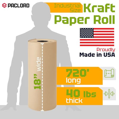USA Made 18" x 8640" (720 ft) Brown Kraft Paper Roll, Large Size - color: Natural Kraft, size: 1 Roll