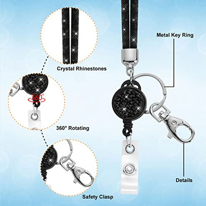 ID Card Lanyard, SAVORI 32.9" Crystal ID Card Holder with Strap - Black,1Pack - color: Black-1pack, size: 32.9 inches - Retractable Badge