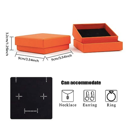 Coobbar Gift Box Necklace Earring Ring Box Gift Box,12 Pieces Square Cardboard Jewelry Gift Boxes,Cotton Filled Cardboard Paper Jewelry Box Gift Case (3.5x3.5x1.25 Inches) (Orange) - color: Orange