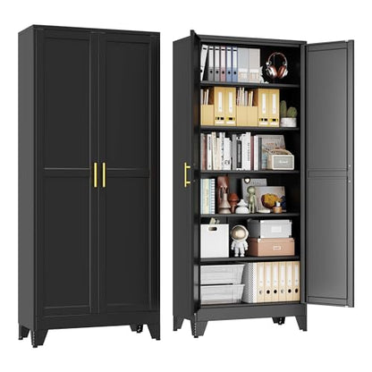 pozdeg 75" Black Steel Tall Garage Storage Cabinet - color: Black, size: 15.74"D x 31.5"W x 75"H