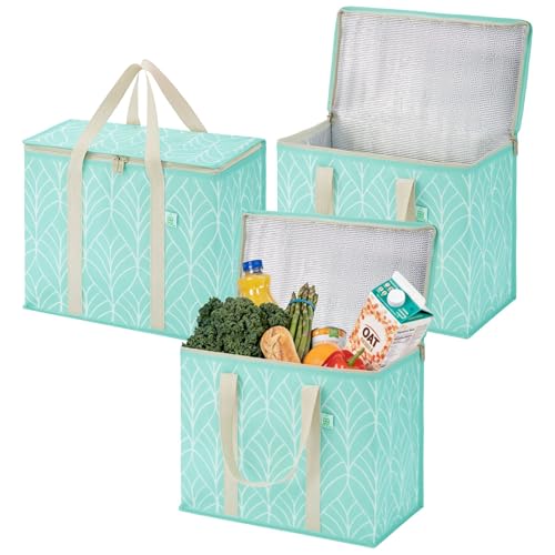 VENO 3 Pack Cooler Bag Insulated Grocery Bags for Food Delivery Heavy Duty - color: Evergreen, size: 3 Pack