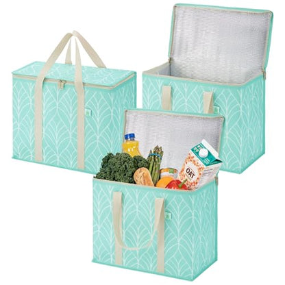 VENO 3 Pack Cooler Bag Insulated Grocery Bags for Food Delivery Heavy Duty - color: Evergreen, size: 3 Pack